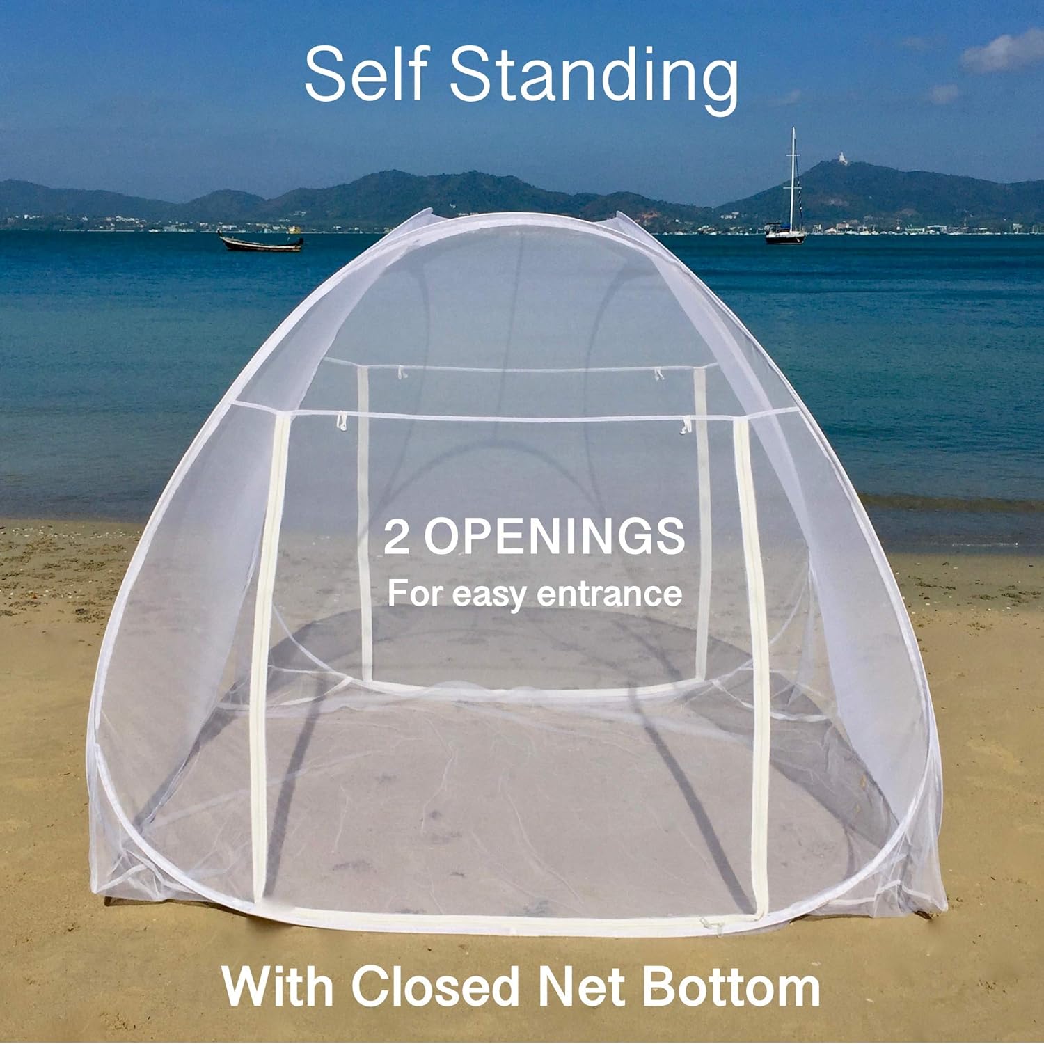 EVEN NATURALS Luxury Pop Up Mosquito Net Tent, Large: for Twin to King Size Bed, Finest Holes, Canopy, Insect Screen, Folding Design with Bottom, 2 Entries, Easy to Install, Storage Bag, No Chemicals: Home & Kitchen
