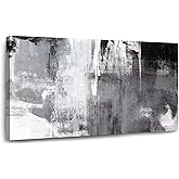 Kureful Black Abstract Wall Art Decor Grunge Room Decor Art Grey Canvas Wall Decoration 20" x 40" Painting Black And White Artwork for Bedroom Home Office Dining Room Decoration