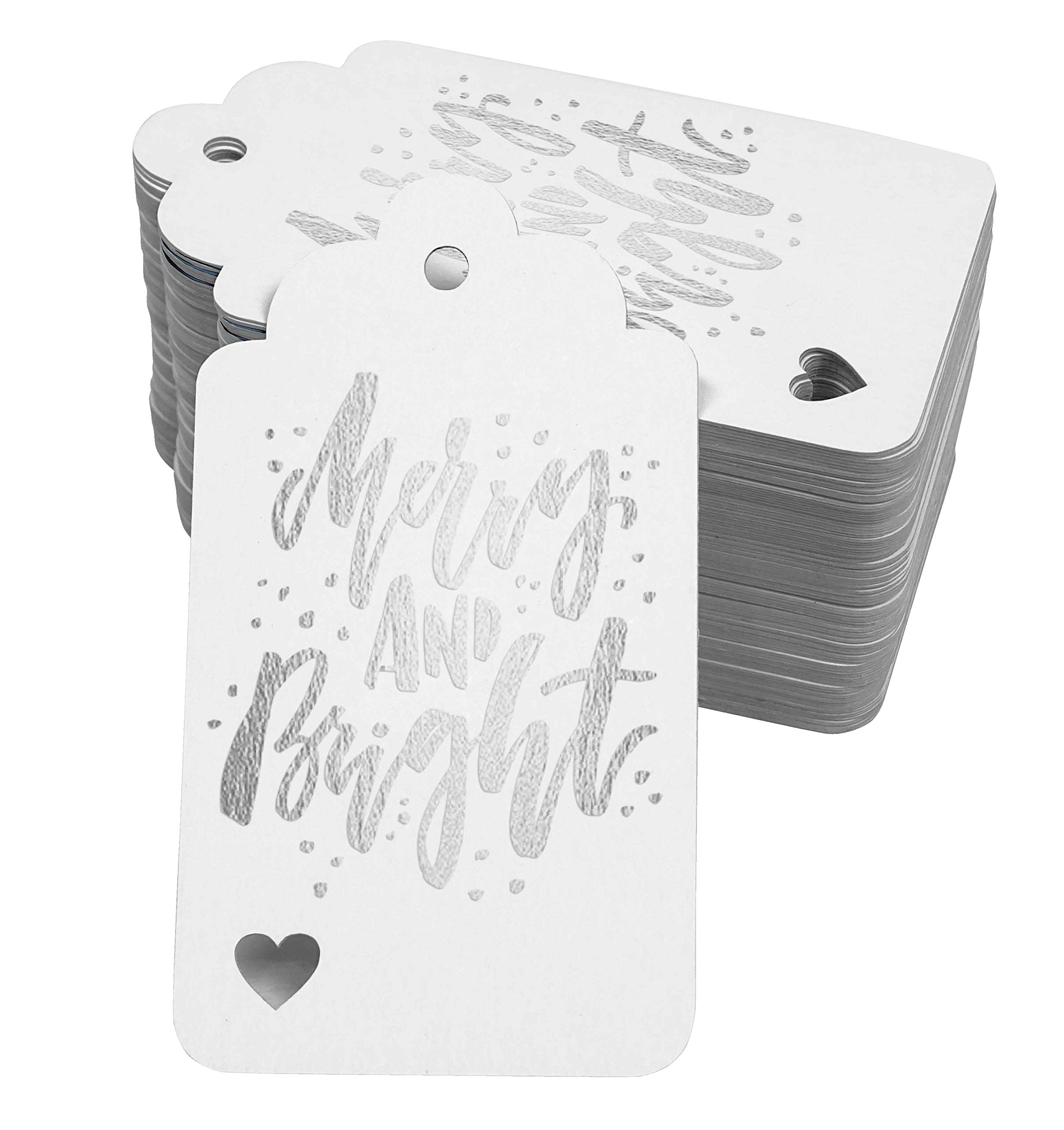 Inkdotpot Pack Of 50 Real Silver Foil Paper Tags Merry And Bright Christmas Favor Hang Tags