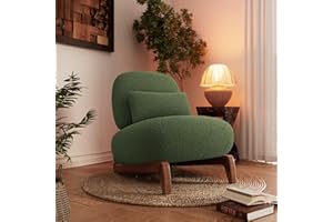 Morden Fort Sherpa Boucle Chair Single, Tilted Modern Wood Sofa Chair with Thick Cushion Comfortable Lumbar Pillow Armless Reading Accent Chairs Compatible with Sofa Set Couch for Living Room, Green