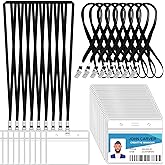 50 Pcs Clear Horizontal Badge ID Card and 50 Pcs Lanyard, Reusable Lanyards for Id Badge Holder Name Tag Badge Holder with Lanyards for Adults Kids Business School Conferences (Black)