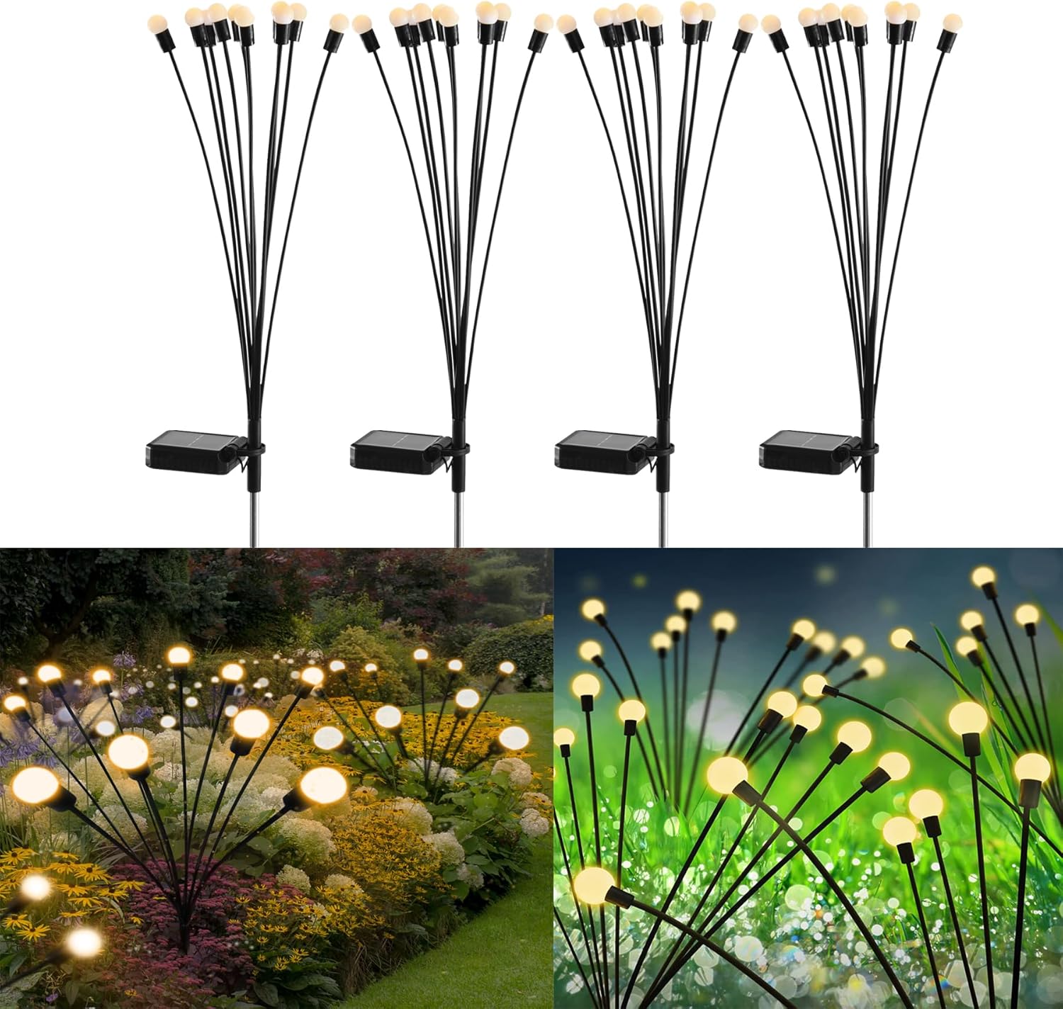 Lighting - SHUKAN 4 Pack 10LED Solar Firefly Lights, Upgraded Solar Garden Lights Outdoor IP65 Waterproof, Swaying When Wind Blows, Solar Starburst Swaying Light for Yard Patio Pathway Decoration (Warm White)