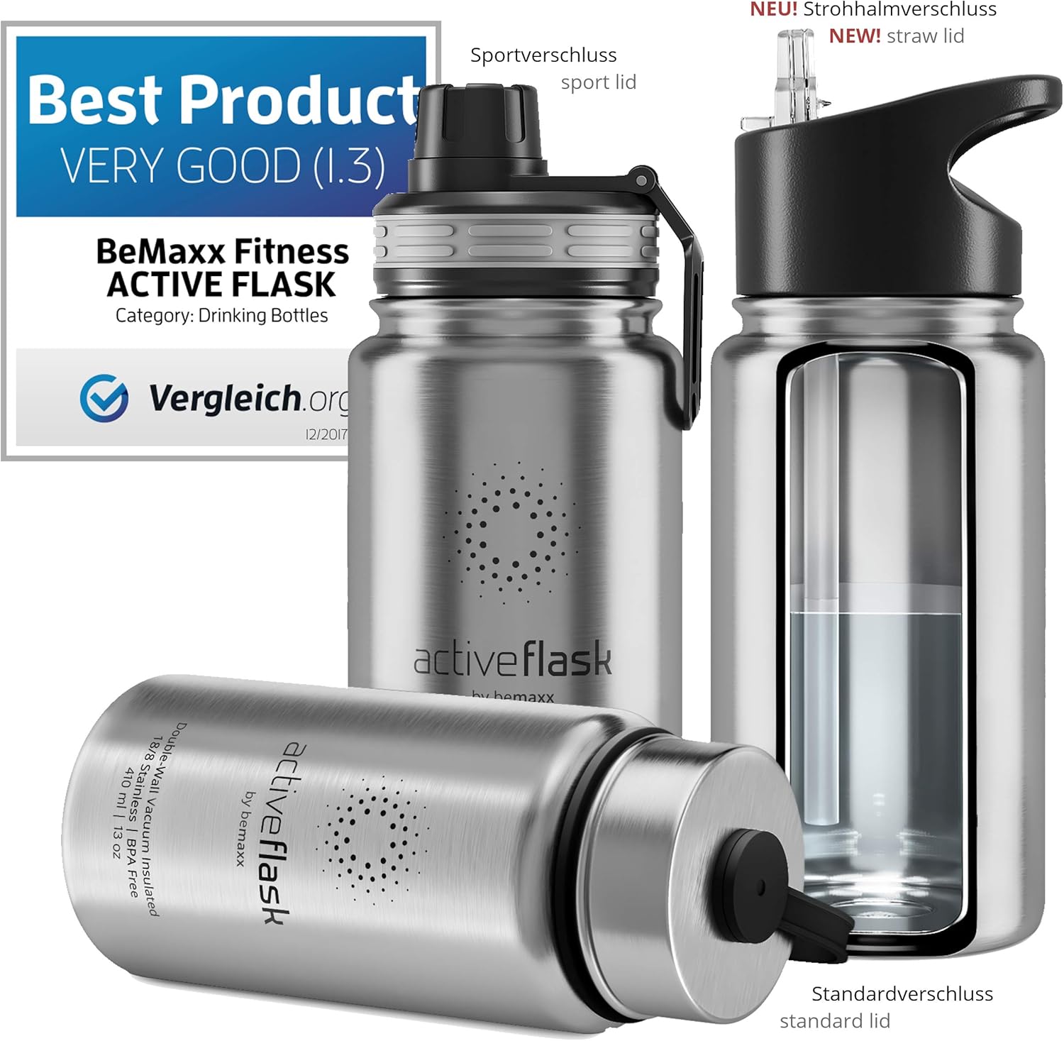 Botella de Agua Térmica Active Flask + Pajita (3 Tapones) sin BPA ...