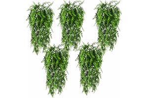 HERCOCCI 5 Pack Reptile Plants, Terrarium Hanging Plants Vines Artificial Leaves Habitat Decorations with Suction Cup for Bea