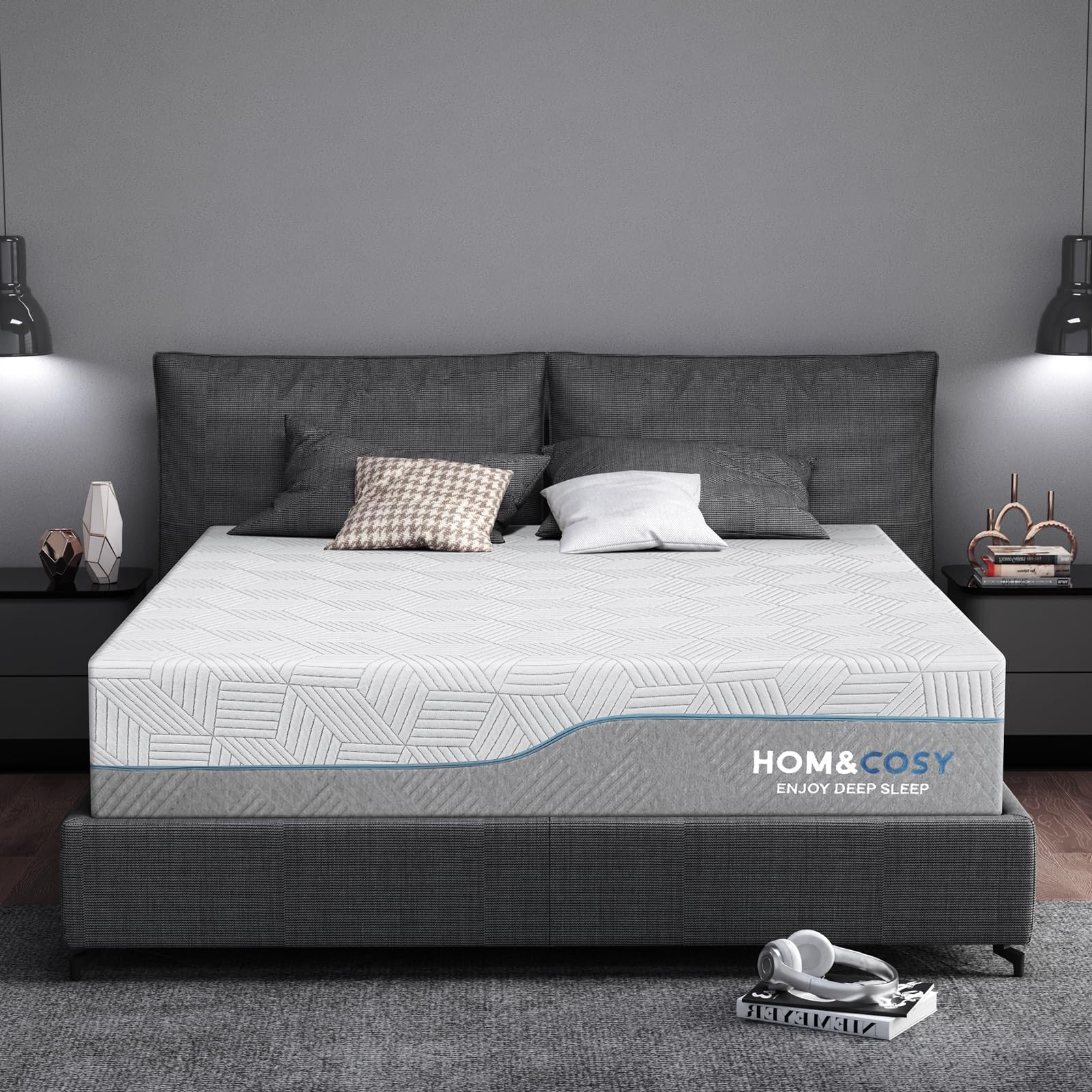 Photo 1 of 14 Inch King Extra Firm Mattresses with Ice Silk Cover, Cooling Green Tea/Gel Memory Foam Bed Mattress, Firm to Extra Firm Bamboo High Density Mattress for Back Pain, CertiPUR-US, in USA, 80"x76"