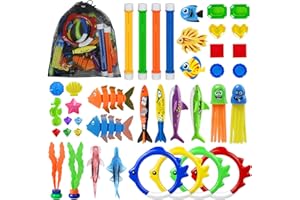 Korlon Tec 40 Pcs Swimming Pool Toys, Underwater Pool Toys for Kids Ages 4-8 8-12, Training Swim Pool Diving Toys with Storage Bag