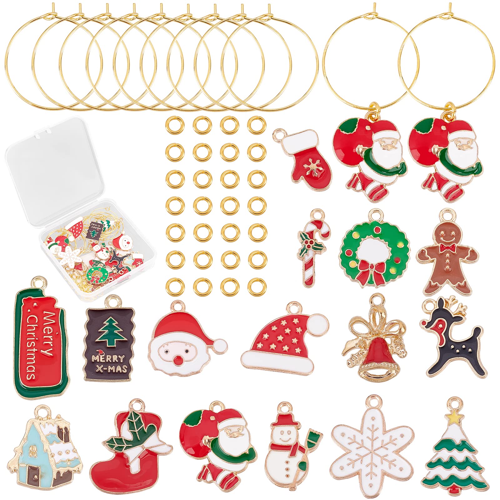 SUNNYCLUE 1 Box 16 Set Christmas Wine Glass Markers Charms Wine Glass Markers for Stemless Glasses Enamel Christmas Charms Jingle Bell Snowman Santa Claus Identifiers Party