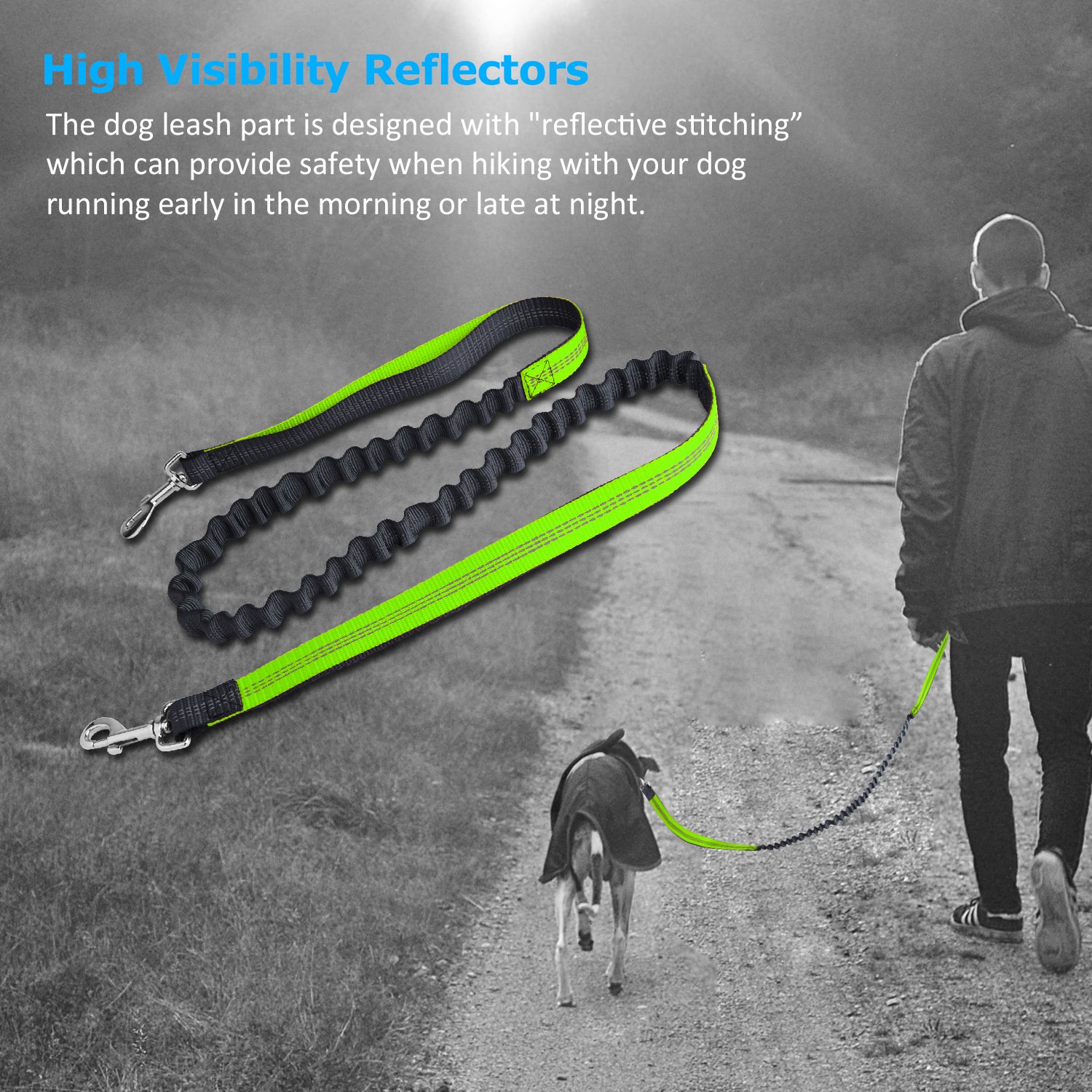 Hands Free Dog Leash,Ecandy Durable Handle Shockproof Extendible Bungee(Stretches to 75