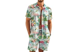 KYKU Mens Hawaiian Shirt and Short Set - Summer Short Sleeve Button Down Beach Shirts Tropical Vacation 2 Piece Outfits