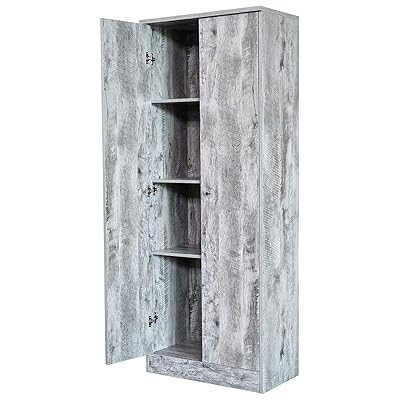 Home Source 2-Door Pantry in Grey for Kitchen Storage