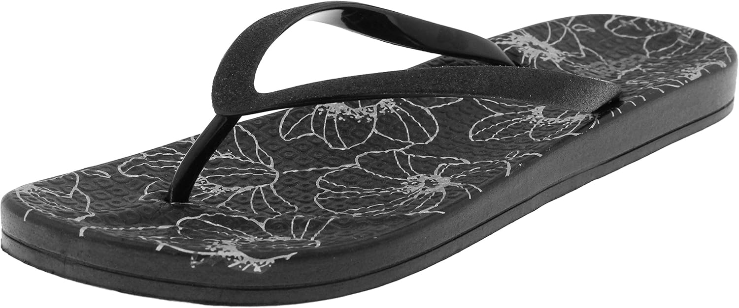 Amazon.com | Capelli New York Ladies Fashion Flip Flops with Floral Print Black 7 | Shoes