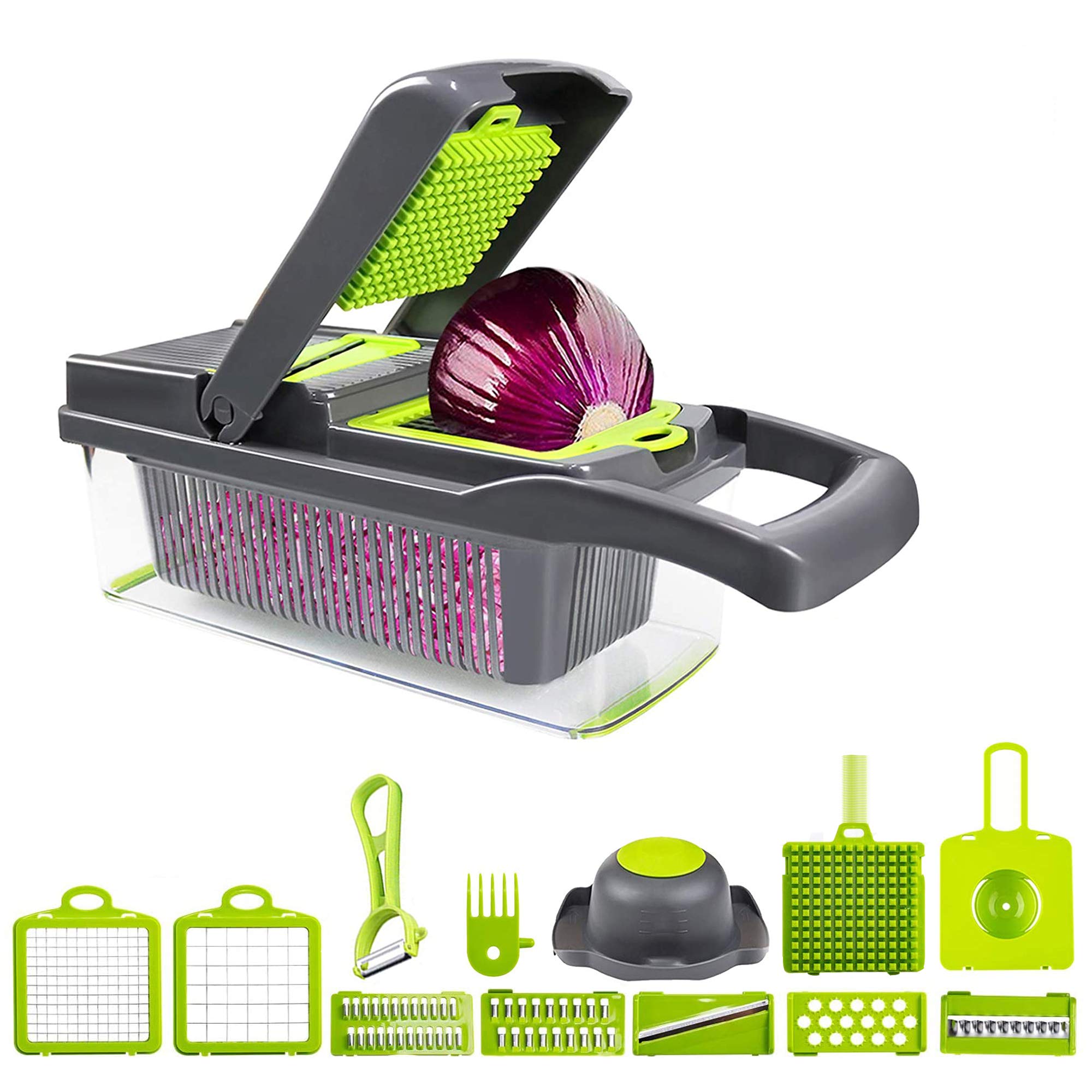 Fretrecy 14 in 1 Vegetable Cutter Kitchen Appliances, Onion Cutter Fruit Cutter Potato Cutter Onion Chopper, Stainless Steel Blades Multifunction Vegetable Slicer