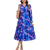 Kormei Long Sleeve Dress for Women 2025 Fall V Neck Tiered Elegant Empire Waist Flowy Wedding Guest Maxi Dresses