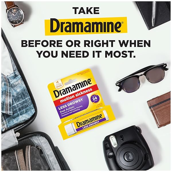 DRAMAMINE MOTION SICKNESS LESS DROWSY, TRAVEL VIAL, MULTICOLOR, 8 COUNT