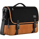 MATEIN 15.6 inch Messenger Bag for School, Briefcase Lightweight Men's Laptop Bag with Adjustable Shoulder Strap, Water Resistant Crossbody Satchel Computer Case for College Work, Black & Brown