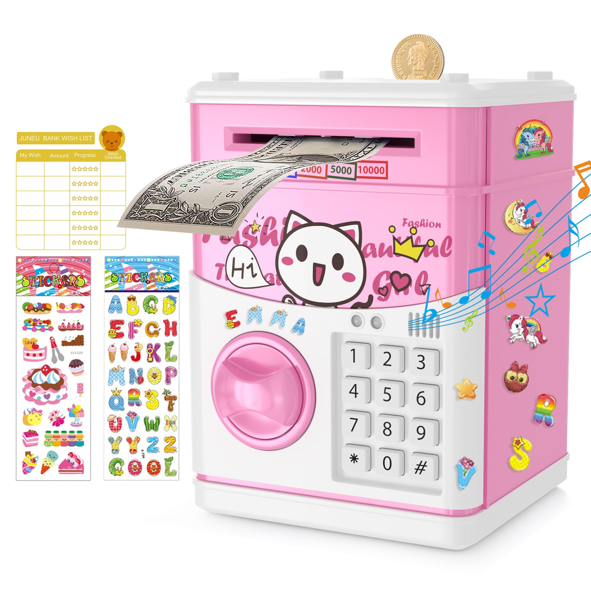 Photo 1 of Piggy Bank for Kids, Money Bank for Girls Boys Teen Adults Electronic ATM Machine Password Cash Coin Can with Stickers, Toy for 5 6 7 8 9 10 11 12 Year Old Children Birthday Gifts