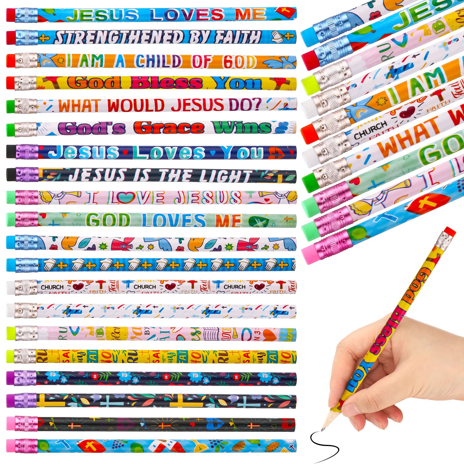 Photo 1 of Estune 100 Pcs Christian Bible Verse Pencils Bulk with Religious Inspirational Scriptures # 2 20 Style School Wood Religious Pencils Back to School Supplies Gift, Great for Teachers, Students, Church
