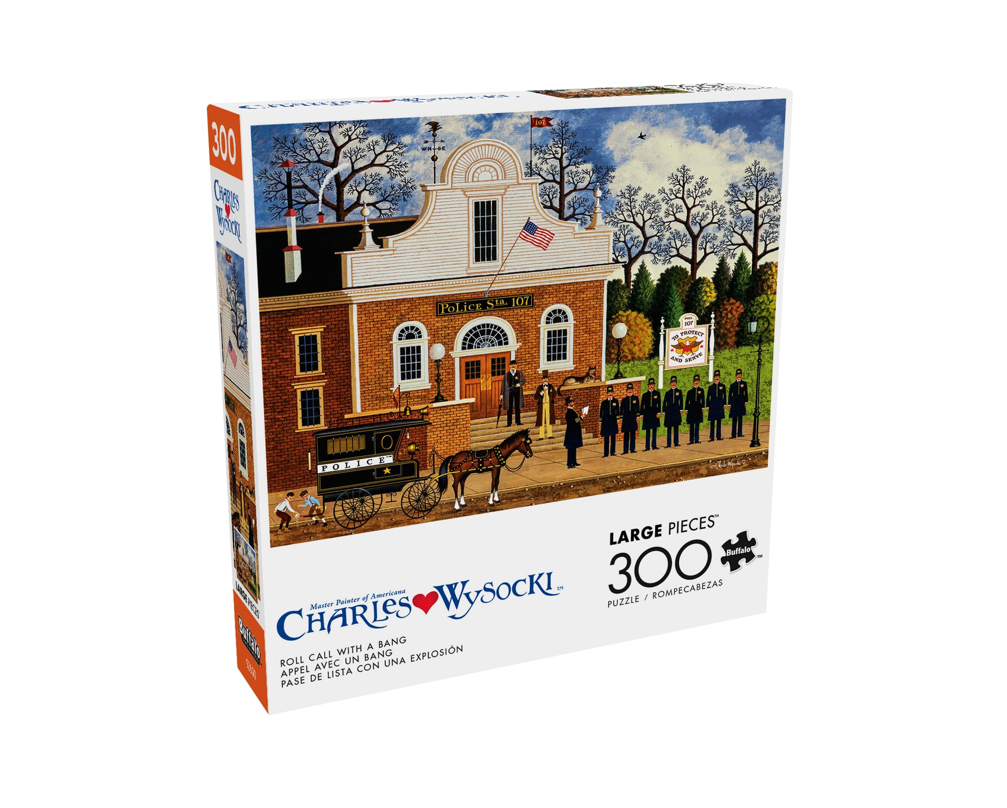 Buffalo Games – Roll Call with a Bang - Charles Wysocki - 300 Oversized Piece Jigsaw Puzzle ​ Larger Shapes - Great for Adults, Seniors, Family, Kids, Easy to Grip
