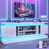 71IN LED TV Stands w/Power Outlet for 85/80/75 Inch TV,High Glossy Modern TV Console Gaming Tall Entertainment Center with 2 Storage Cabinets,Dual LED Lights Strips for Living Room,Bedroom,White