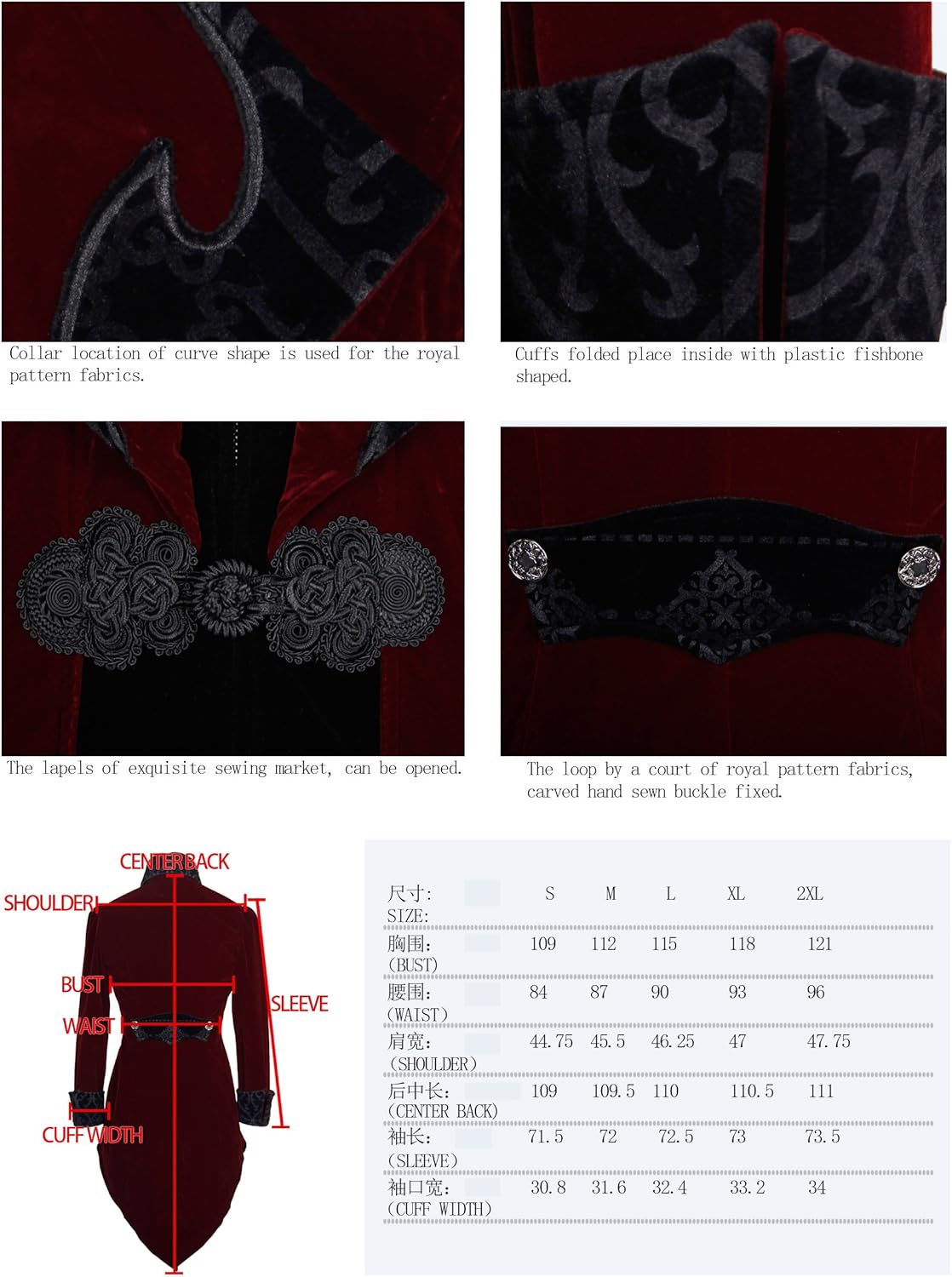 Steampunk Coat Gothic Clothing Cyberpunk Clothes Punk Jacket Renaissance Costume (L): Clothing