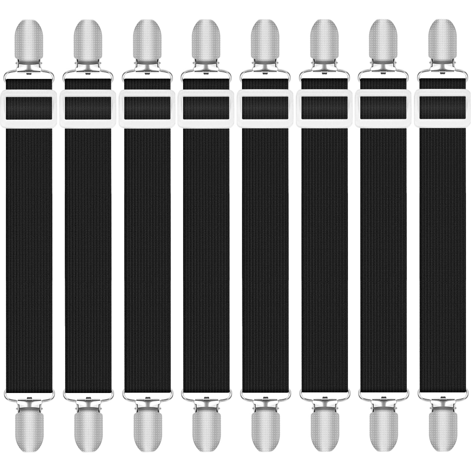 Quelcc 8Pcs Bed Sheet Clips, 30 cm-130 cm Adjustable Bed Sheet Straps, High Elastic Fitted Sheet Straps for Bedding, Fitted Bed Sheet Fasteners to Keep Your Sheets in Place