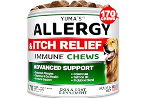 YUMA'S Dog Allergy Relief Chews - Dog Itching Skin Relief Treatment Pills - 170 Treats - Anti-Itch - Itchy and Paw Licking - Hot Spots - Omega 3 Fish Oil - Dry Skin & Coat Supplement - Beef Liver Flavor
