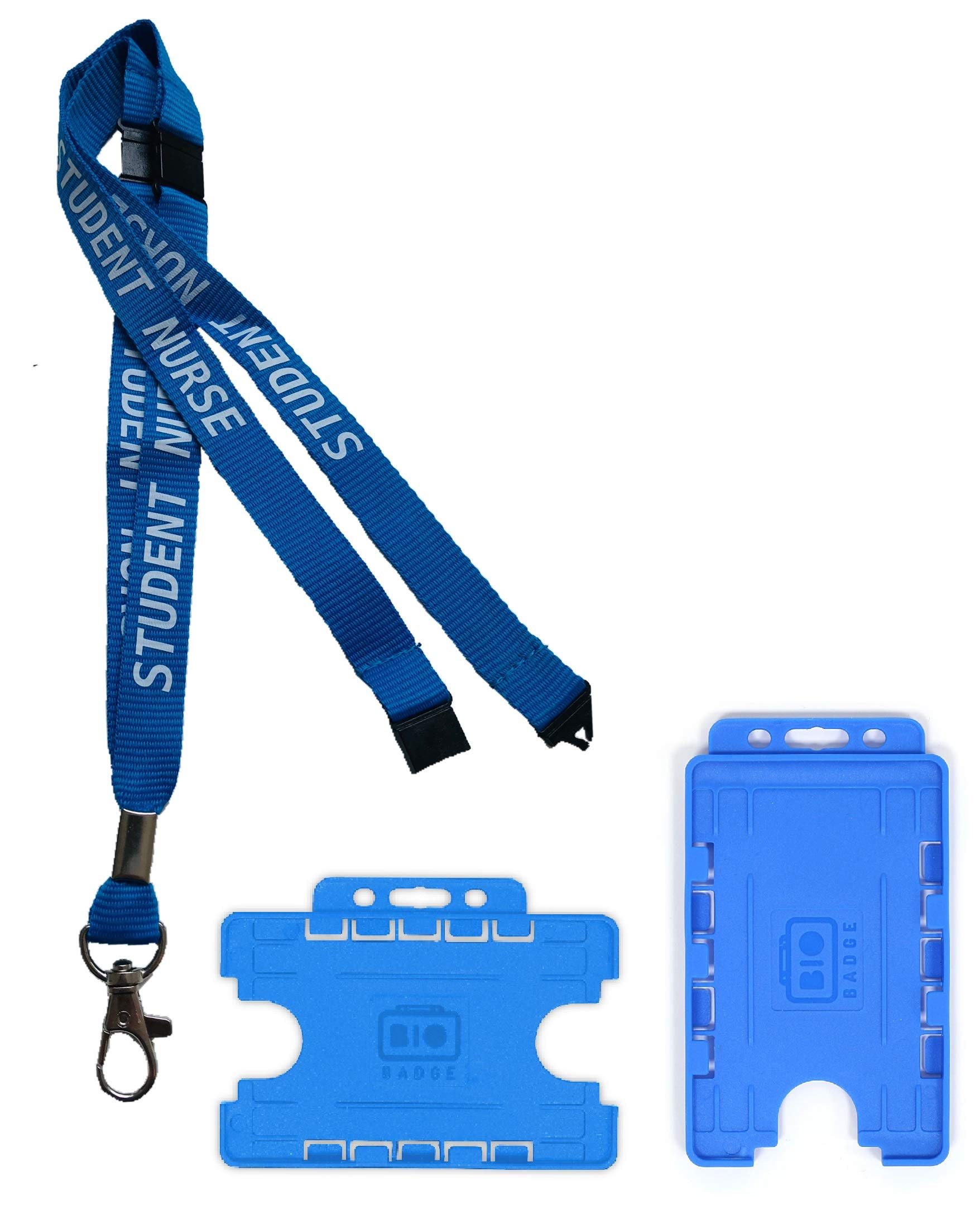 15mm Blue Student Nurse Lanyard with 3 Point Breakaway & Double Blue ID Card Holder (Horizontal Card Holder)