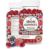 Lunakai USA Made Vegan Iron Gummies with Vitamin C, E, B12 & Folate – Daily Chewable Iron Supplement for Women, Men, Kids & Pregnancy, 60ct