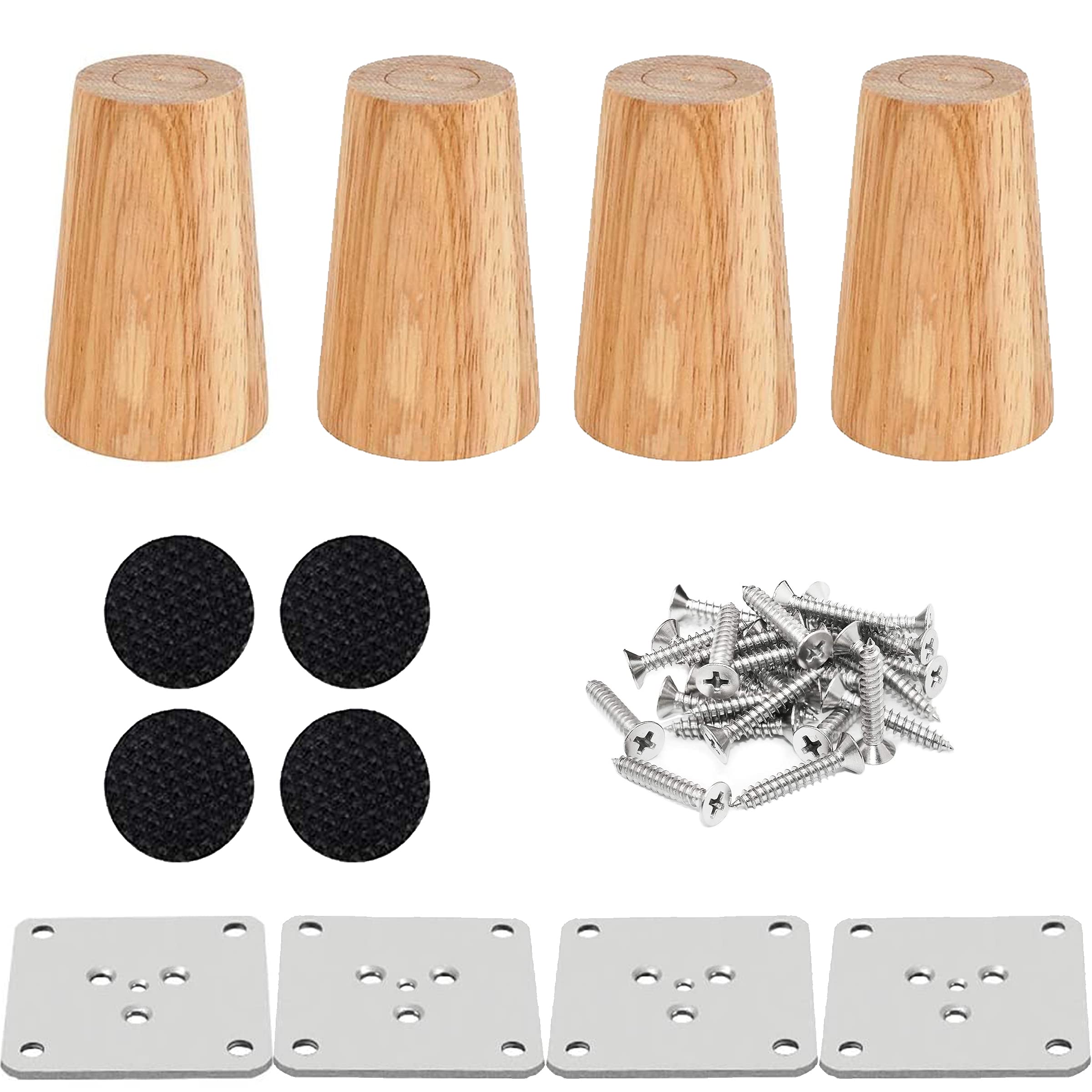 Drenky Set of 4 Furniture Legs, Wooden Table Legs, Bed Legs, 8 cm Low Table Legs, Straight Leg Sofa Legs, Walnut Finish with Fixing Fittings for Armchairs, Bedside Tables, Wardrobes, Dressers