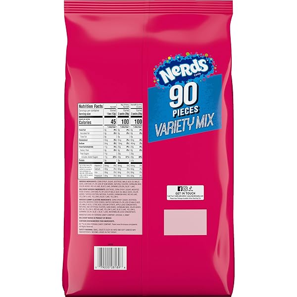 NERDS VARIETY MIX, INDIVIDUALLY WRAPPED ASSORTED CANDY, 41.76 OUNCE (90 COUNT)