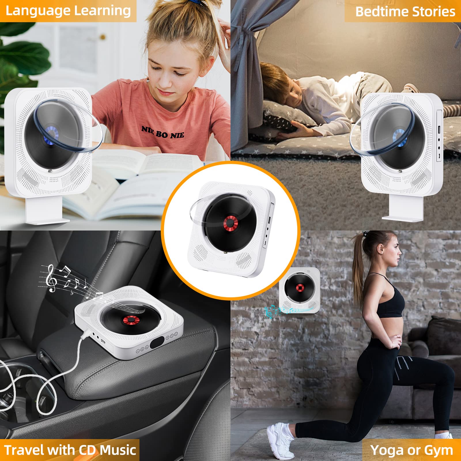 CD Player Bluetooth 5.0, Radio CD Player with HiFi Speaker, Portable CD Player for Home CD Music Player with Remote Control,Cute CD Player Audio Boombox with FM Radio USB/AUX Port