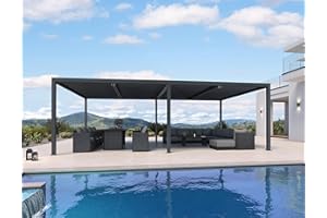 PURPLE LEAF 14' x 24' Louvered Pergola 94AS Modern Oversize Aluminum Gazebo with Adjustable Roof for Patio Deck Backyard Plus Size Gray Pergola