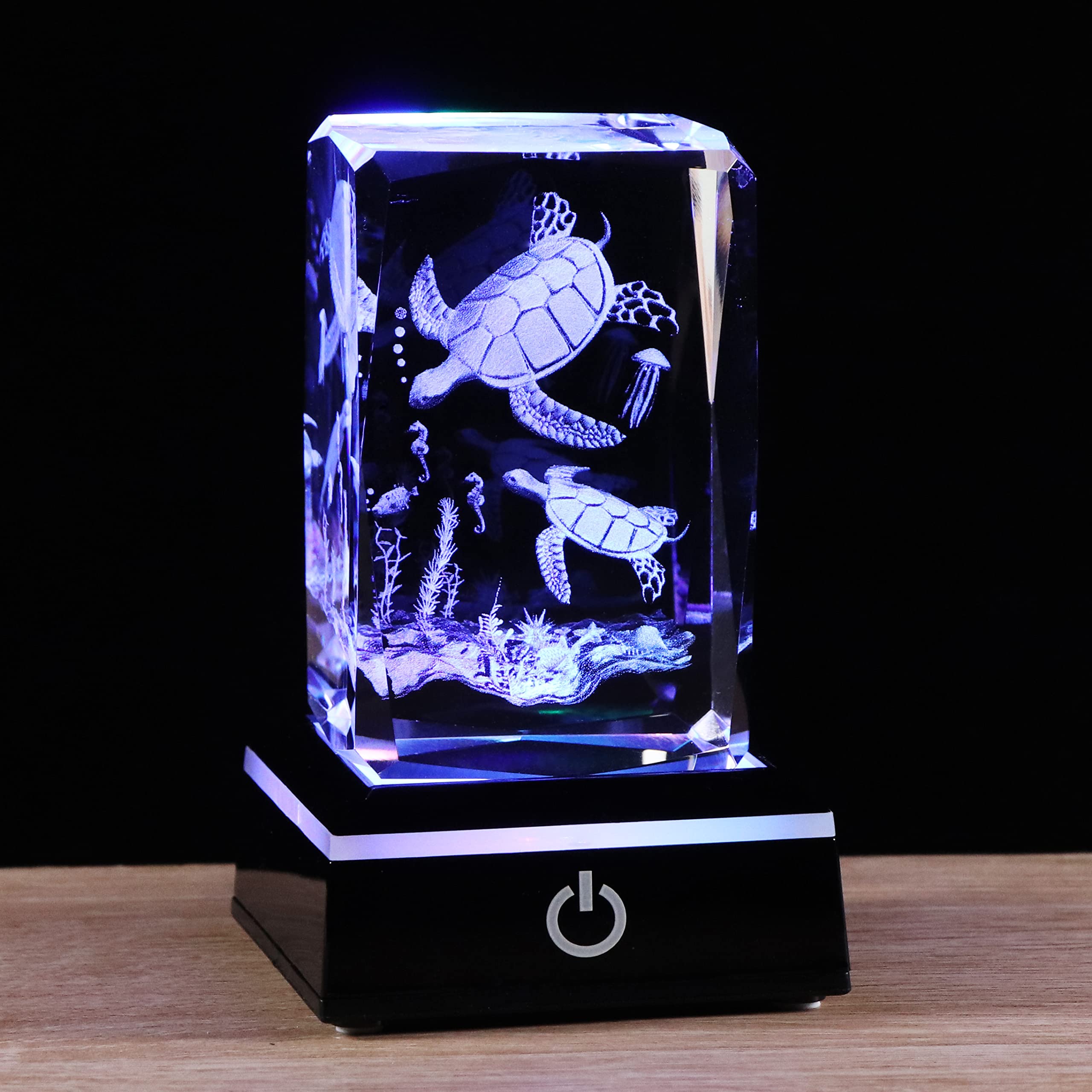 Ornalrist 3D Crystal Laser Sea Turtles Animals Figurines Statue with LED Base, Glass Tortoise Collectilbe Ornaments Gifts for Women Men