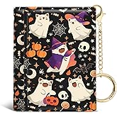 Jogjam Halloween Cute Cats Ghost Small Wallets, Spooky Bats Pumpkin Rfid Womens Wallet, Slim Thin Trifold Woman Wallet, PU Leather Card Holder Wallet, Mini Key Chain Cash Wallet, Ladies Holiday Gifts