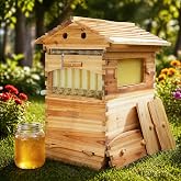 Bee hive,Starter Kit Include 7 Auto Frame Natural Wood Bee Hives Boxes | with Observation Windows and Self-Flow Device
