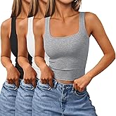 SUNBS Women's 3 Pack Square Neck Tank Tops Sleeveless Ribbed Workout Cute Outfits Summer Cropped Camisole Fashion Clothes