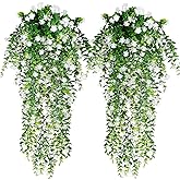 Toprooms Fake Hanging Plants,Artificial Hanging Plant Fake Plants Faux Ivy Vine Wall Hanging Plants Greenery Shelf Home Office Indoor Outdoor Decor (White, 4 Pcs)