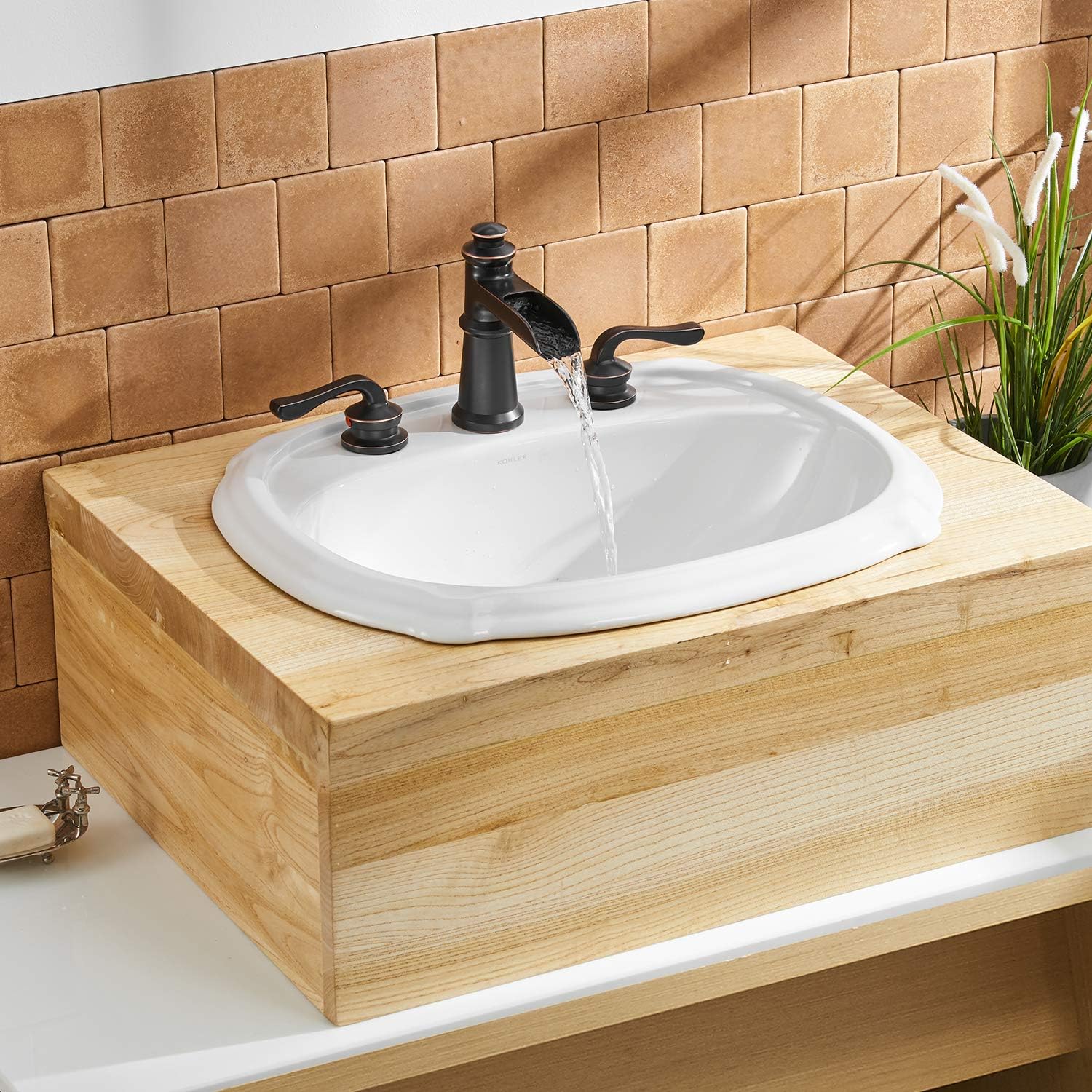 BWE Waterfall 8-16 Inch 3 Holes Two Handle Widespread Commercial Bathroom Sink Faucet Lavatory Oil Rubbed Bronze - - 