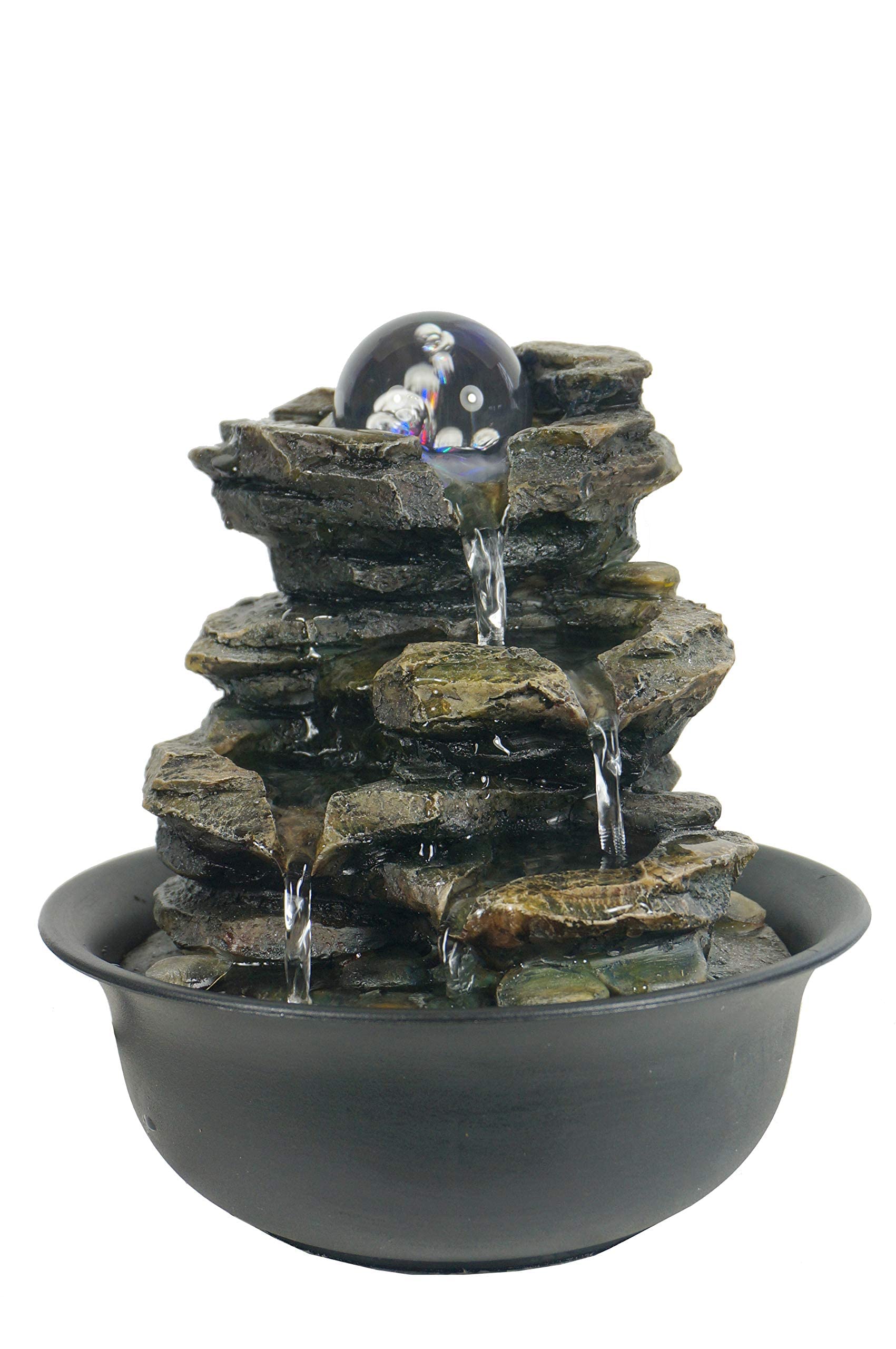 Heart of Nature Indoor Water Fountain with LED Light AND Colour Changing Spinning Ball USB Included