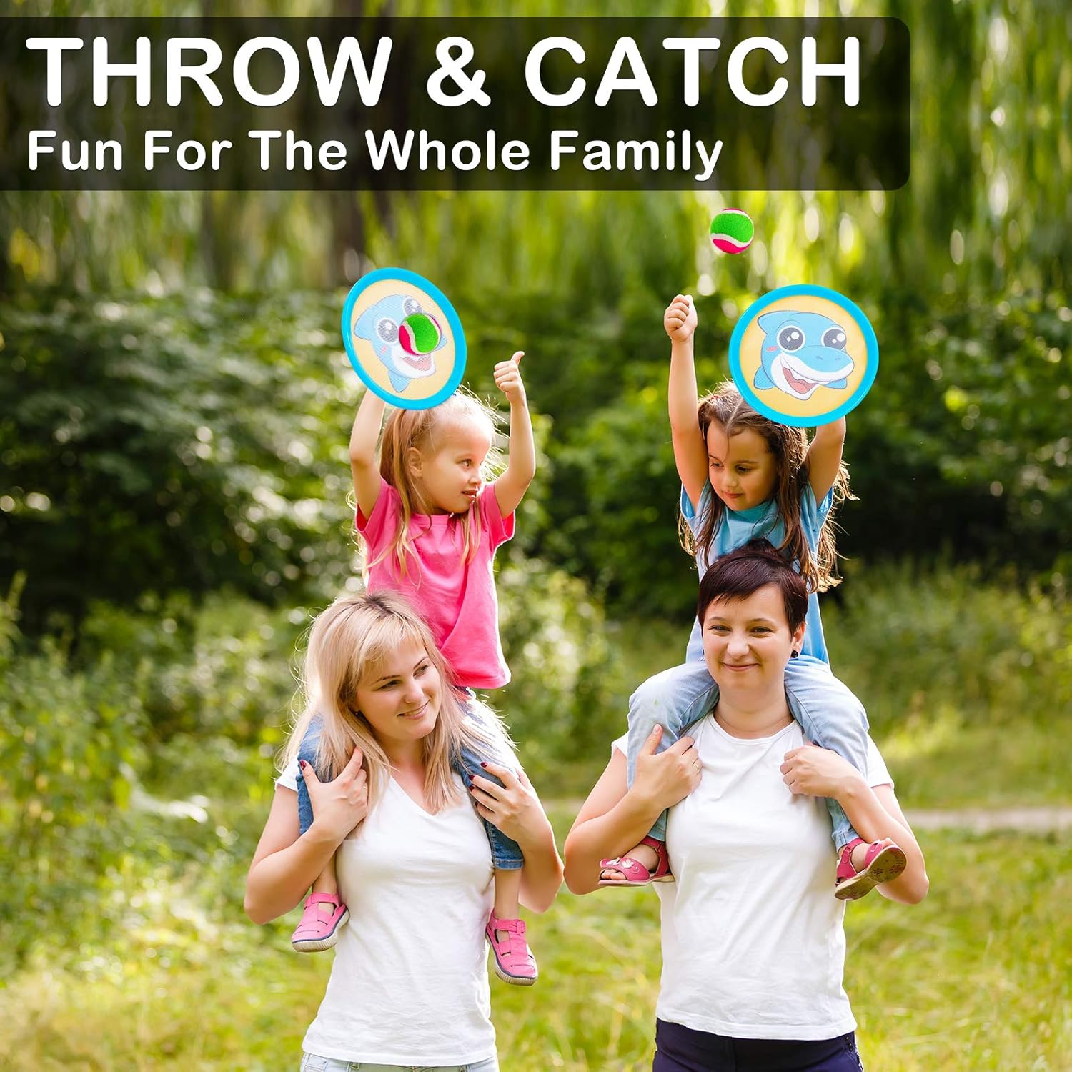 Qrooper Outdoor Games Toss and Catch Ball Set Throw Games Kids Outdoor Toys with 2 Paddles, 2 Balls and 1 Storage Bag, Outdoor Kids Toys for Backyard Beach Lawn Kids Outdoor Activities (Shark): Toys & Games