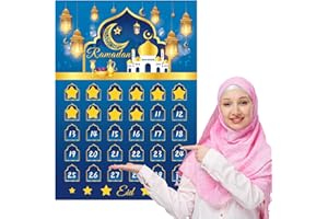 KIDDO SKY Ramadan Decorations Ramadan Countdown Calendar for Kids : Eid Calender Activities for Kids with 30 Reusable Stars Advent Calendar Decorations for Home Wall (Blue)