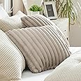 Bedsure Throw Pillow Covers - Pack of 2, 18x18 Pillow Cover, Soft, Cozy, Fluffy, Striped Design, Home Decor for Sofa, Couch, Bed, Linen