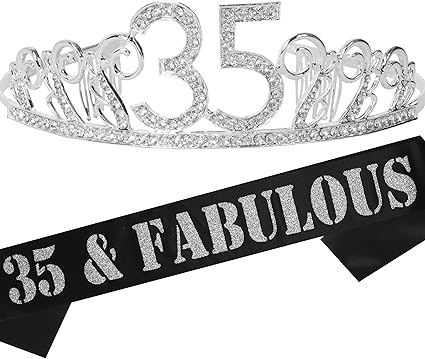 Amazon 35歳の誕生日 ティアラとサッシュ Happy 35歳の誕生日パーティー用品 35回目の輝くサテンサッシュ クリスタルティアラ 誕生日クラウン 35回目の誕生日パーティー用品とデコレーション用 ティアラ サッシュ Meant2tobe ホーム キッチン