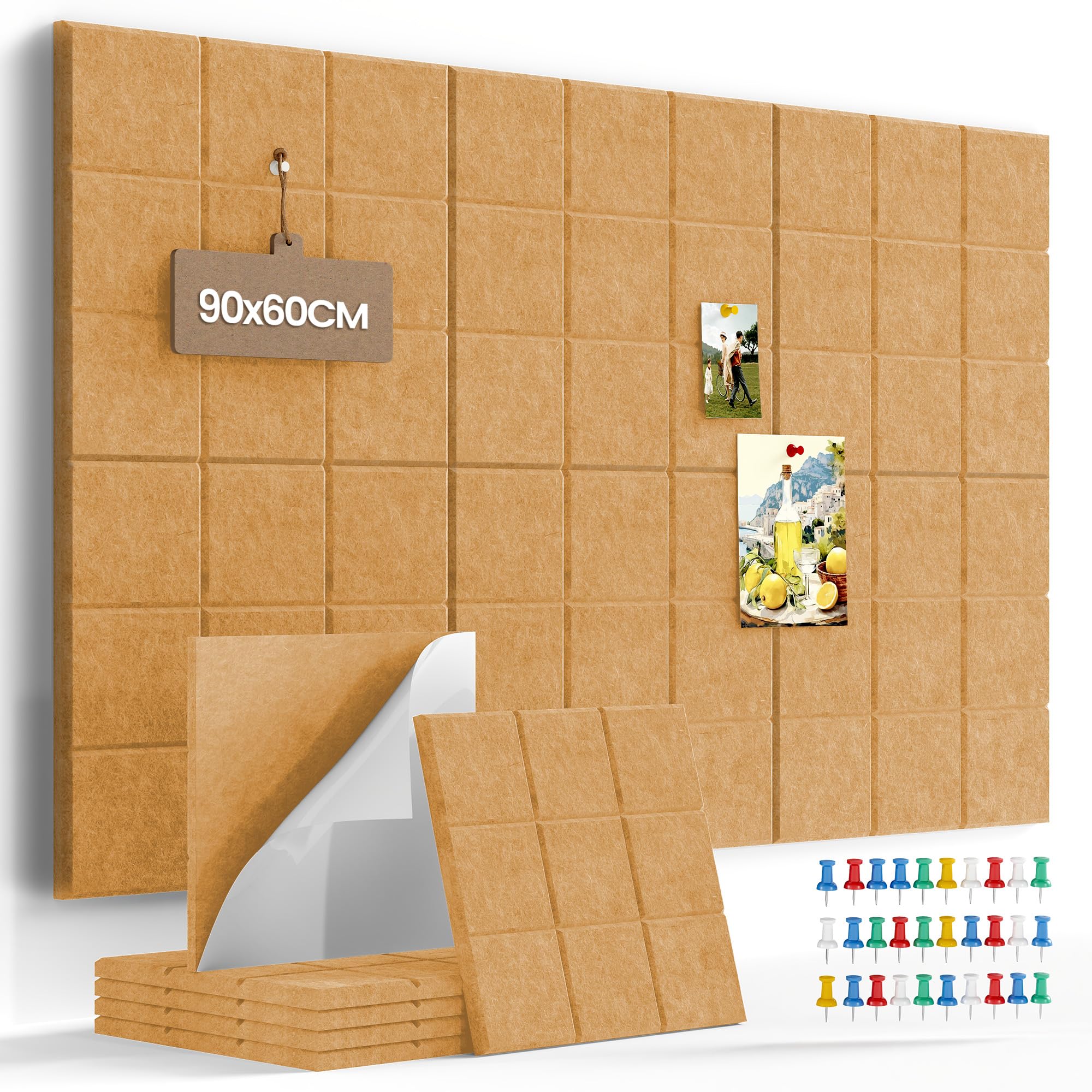 Uoisaiko Pin Board Large Notice Board 30x30cm, Memo Board 30 Pins 6 Pack Alternative to Cork Board, Felt Board Tiles Bulletin Board for Home Office Classroom, Felt Wall Tiles for Wall Decoration