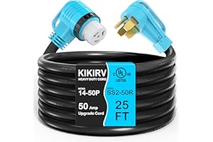 KIKIRV 25 Feet 50 Amp RV/Generator Cord, UL Listed, 100% Copper Wire, Newly Designed 90°Grip Handle, NEMA 14-50P to SS2-50R Twist Lock, 6/3+8/1 Gauge STW Wire