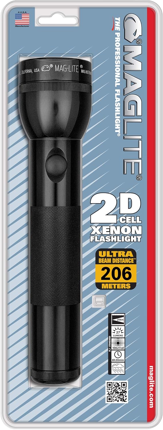 Maglite Heavy-Duty Incandescent 2-Cell D Flashlight, Black - Basic Handheld Flashlights - 