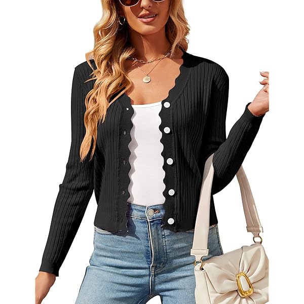 Women Knitted Cropped Cardigan Long Sleeve Feather Trim