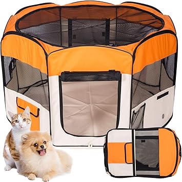 Kaka Mall Parc Chiot Chaton Pliable Pour Exterieur Ou Interieur Enclos Chien Chat Orange Hauteur 54cm Diametre 84cm Amazon Fr Animalerie