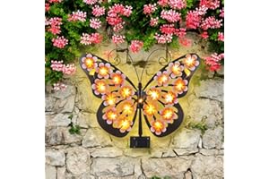 JJALIGHTS Solar Lights Outdoor Metal Butterfly Wall Decor with 30 Led - 13.5" Outdoor Fence Wall Art,Hanging Decoration for Garden Patio Porch Yard,Gifts for Women，Xmas Gifts for Mom Grandma