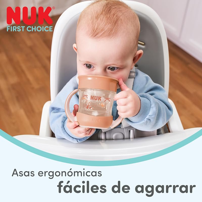 Mini Magic Cup Night vaso aprendizaje bebé, 6+ meses, Verde y gris, Vaso bebé 160 ml, borde antiderrame de 360°, asas antideslizantes, brilla en la oscuridad, 2 unidades